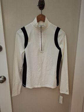 NWT Ivory Half-Zip Long Sleeve Top with Black Side Panels_1